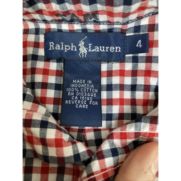 Polo Ralph Lauren Boys Short Sleeve Button Down Shirt Size 4 Red Blue Check Pony - Picture 4 of 6